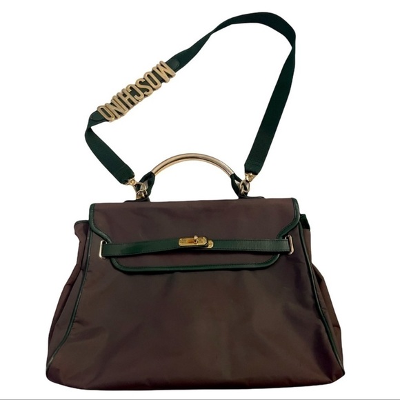 Moschino vintage gold hardware Purse green canvas shoulderbag top handle satchel - Picture 10 of 15